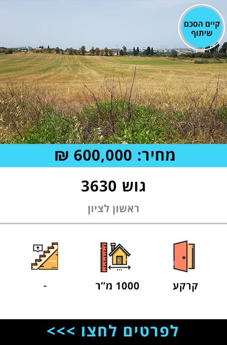 קרקע חקלאי פרטי בטאבו למכירה גוש 3630 ראשון לציון - ברוקר נדל"ן